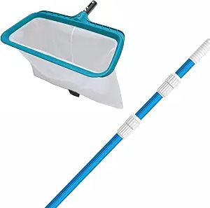 POOLWHALE Fine-Mesh Skimmer Rake with 12-foot Pole